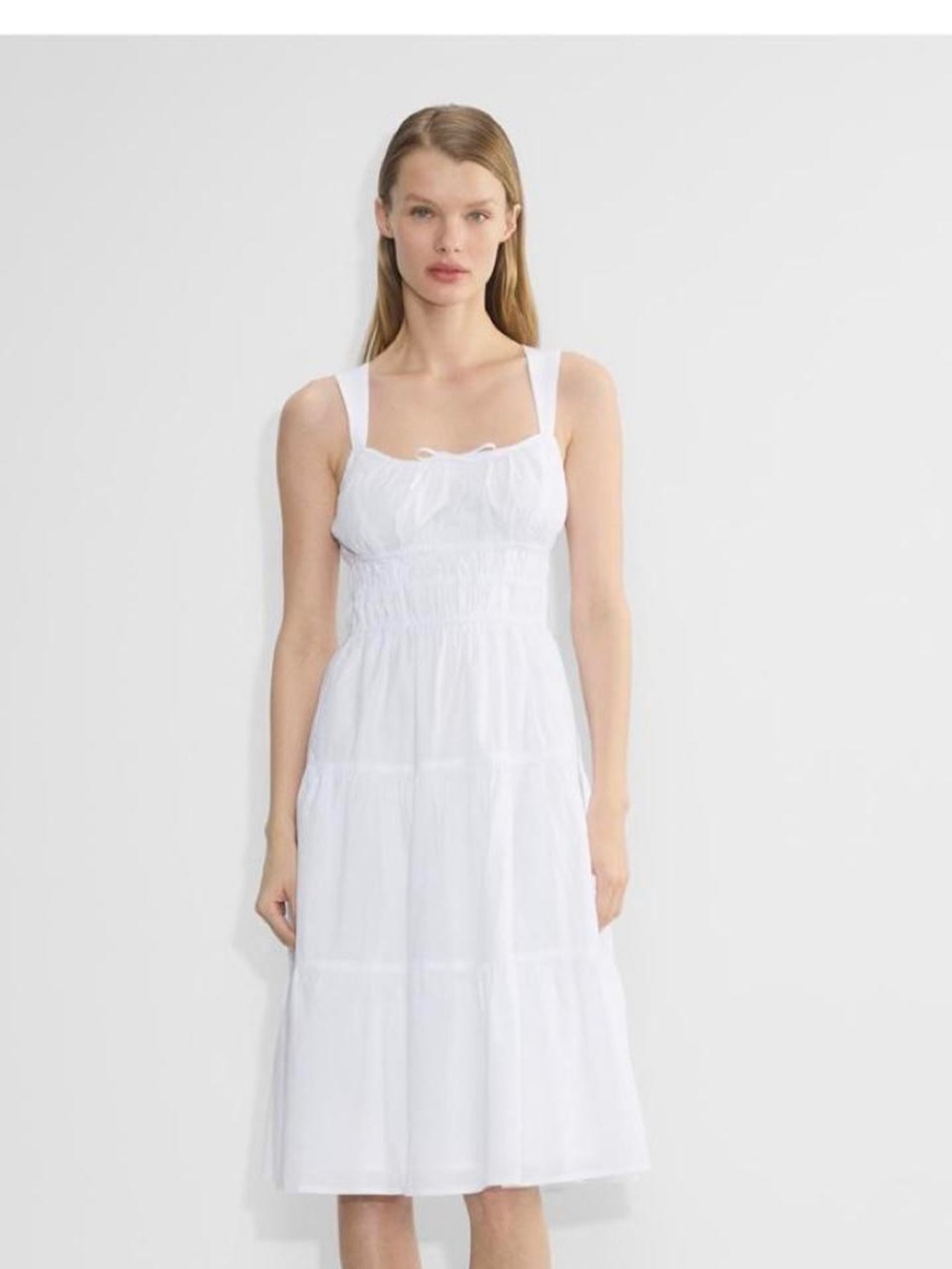 Aritzia White Smocked Square-Neck Midi Dress